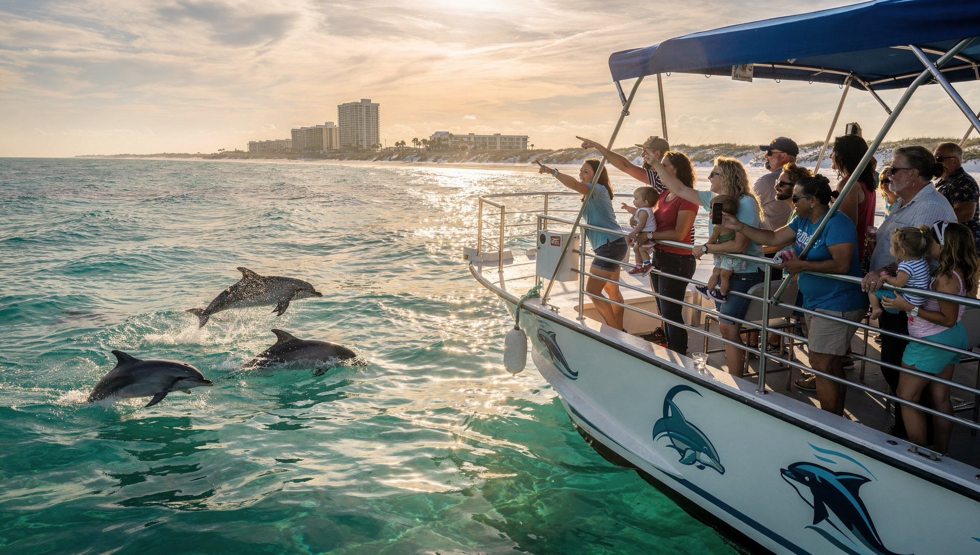 Dolphin watching cruise boat in Panama City Beach FL