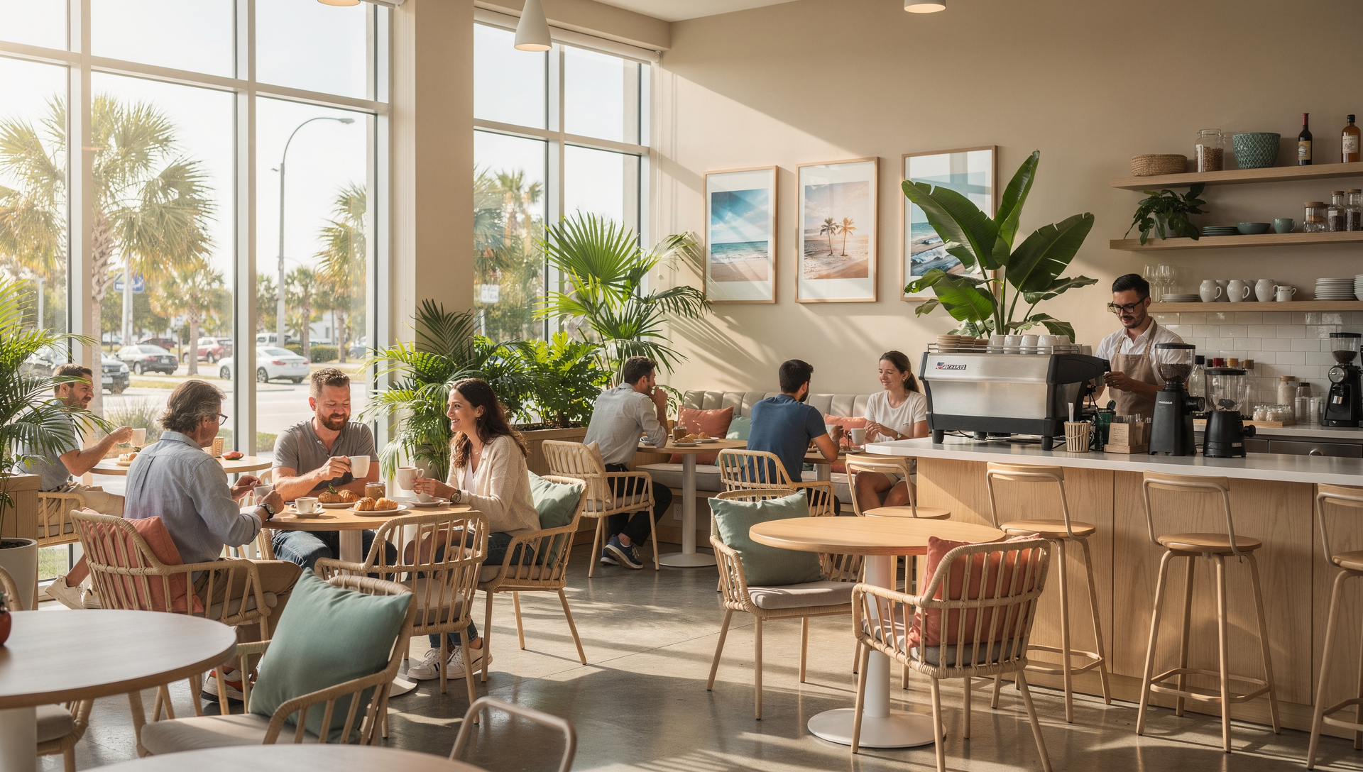 Panama City FL local cafe interior with people enjoying coffee