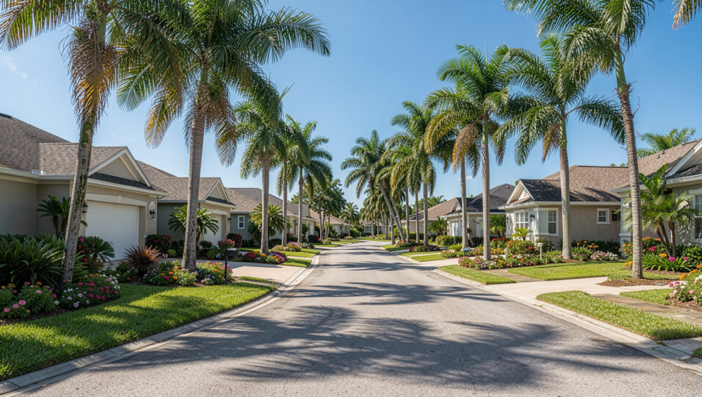 Panama City Florida coastal neighborhood with palm trees and homes