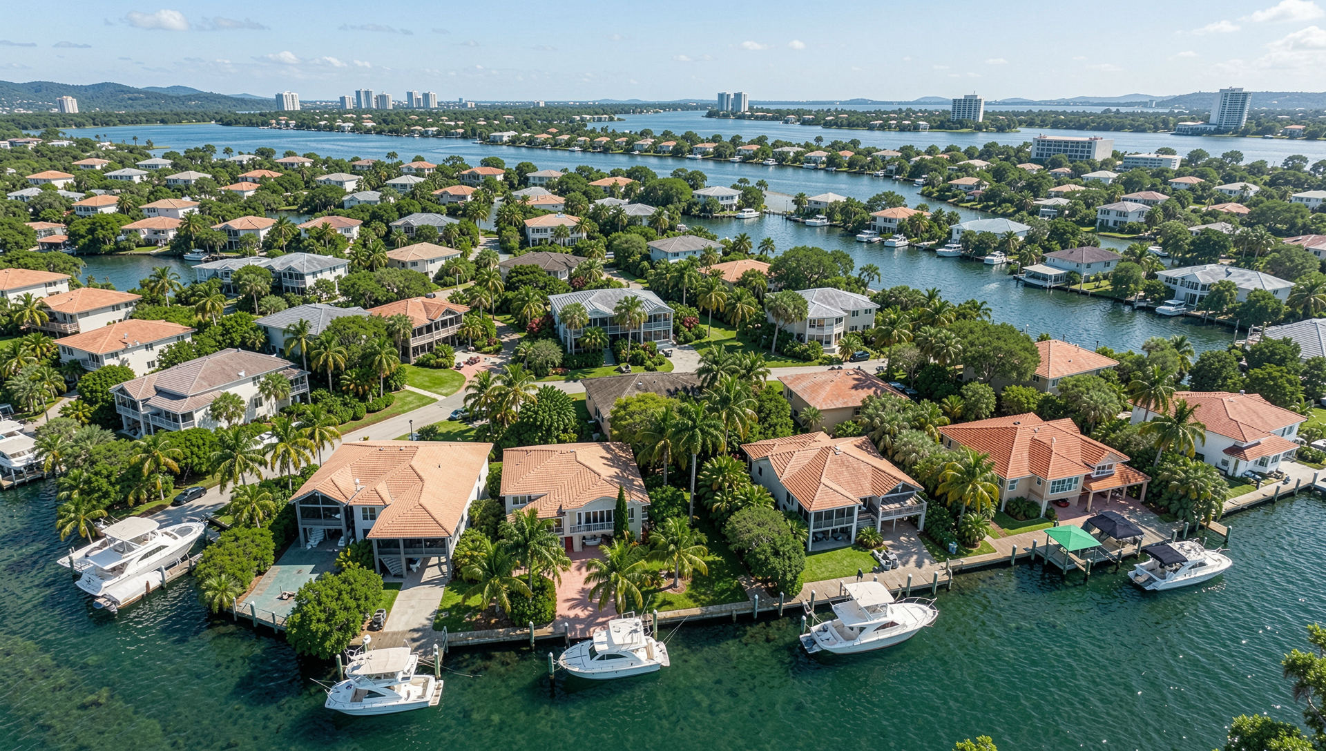 Panama City Florida coastal neighborhood with palm trees and homes